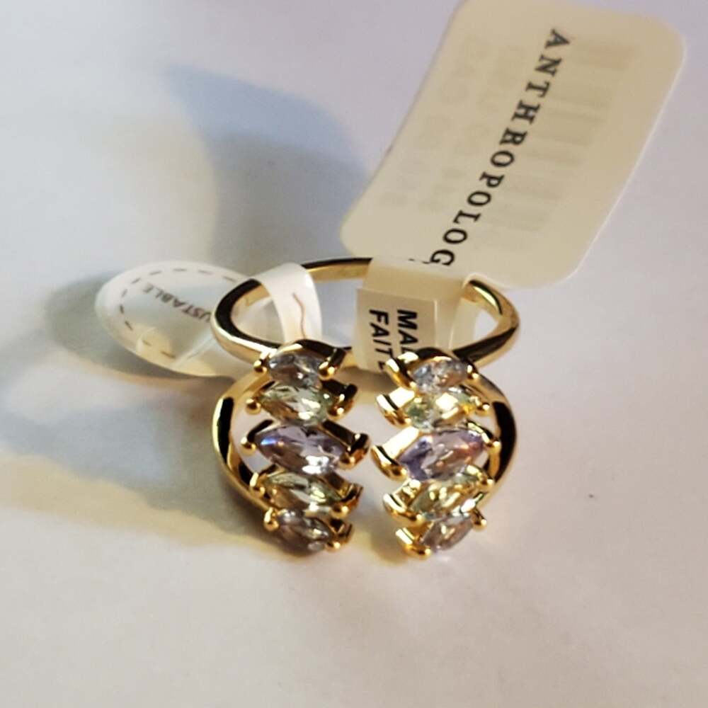 Anthropologie Open Octopus Ring Rainbow Colorful crystals New Adjustable